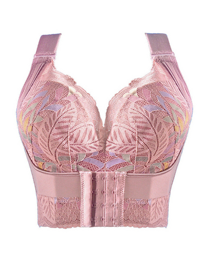 Women's No Steel Ring Bra Front Buckle Lift Bralette Breathable Underwear Breast Gathered Anti-Sagging Lingerie-Pink