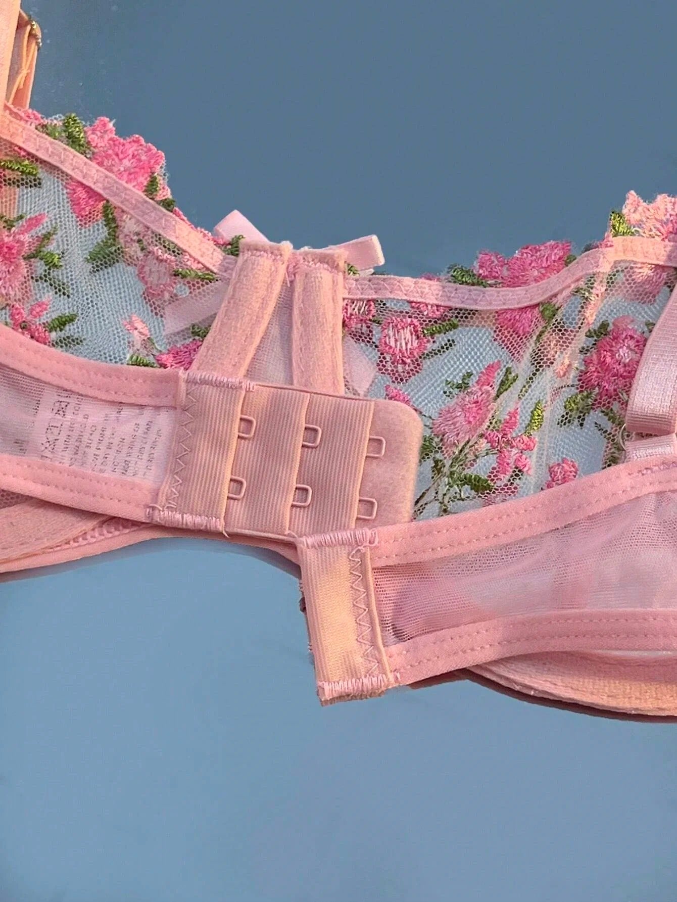 Flower Embroidered Bow Strap Lingerie Set