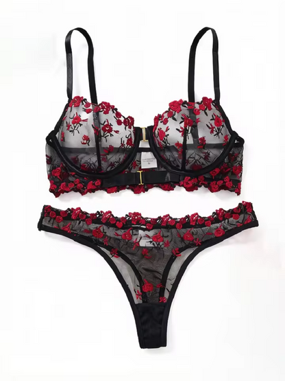 Floral Embroidery Mesh 2-Piece Set