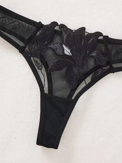 Black Floral Embroidery 2-Piece Set