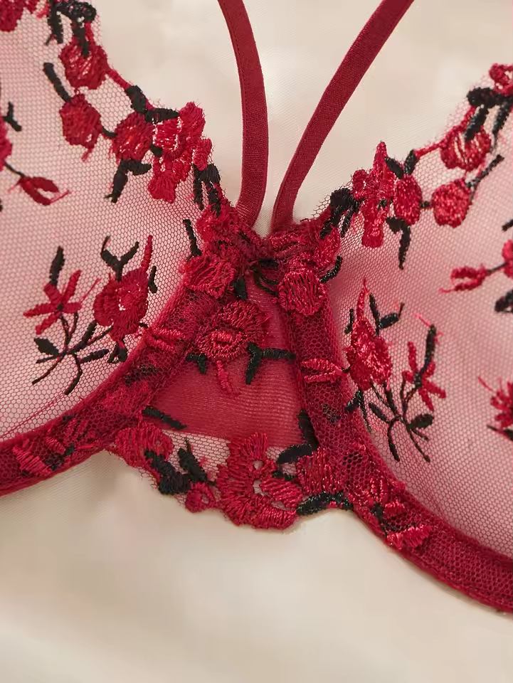 Wine Red Floral Lace 2-Piece Set